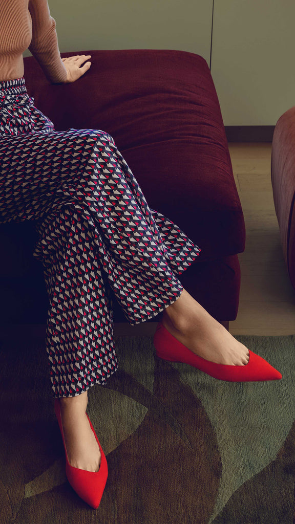 Red vegan faux suede pointy-toe dress flats