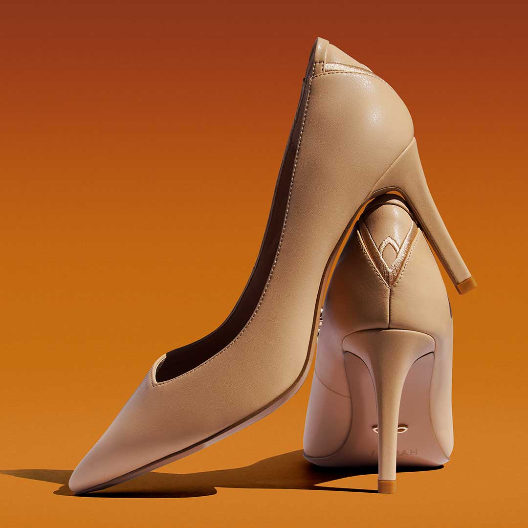 Beige vegan heels - in recycled vegan leather (pointed-toe