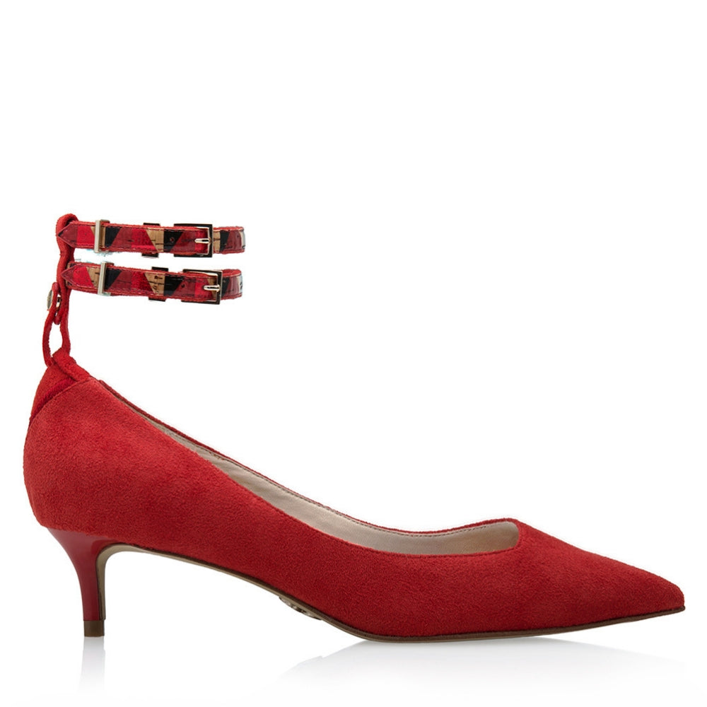 Double Red Detachable Ankle Shoe Straps on Kitten Heel