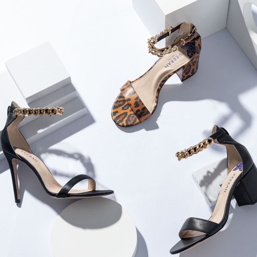 Women's vegan shoes with gold chainlink ankle strap details - fully removable shoe accessories to create multiple looks with one pair of shoes