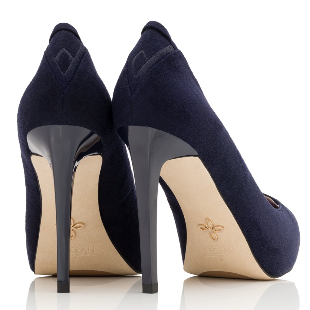 Navy faux suede designer heels